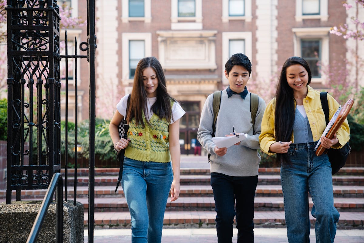 Higher education students on campus